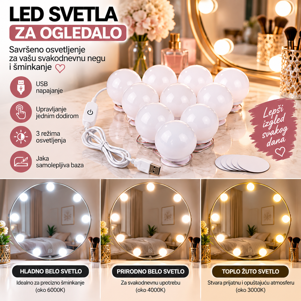 LED sijalice za ogledalo za šminkanje – 10 komada
