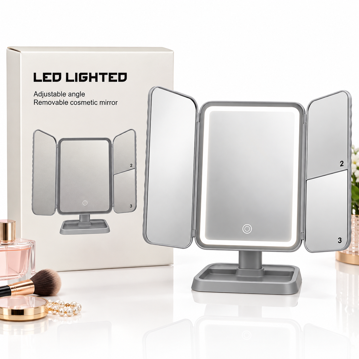 LED Ogledalo za Šminkanje sa 3 Panela i Touch Kontrolom