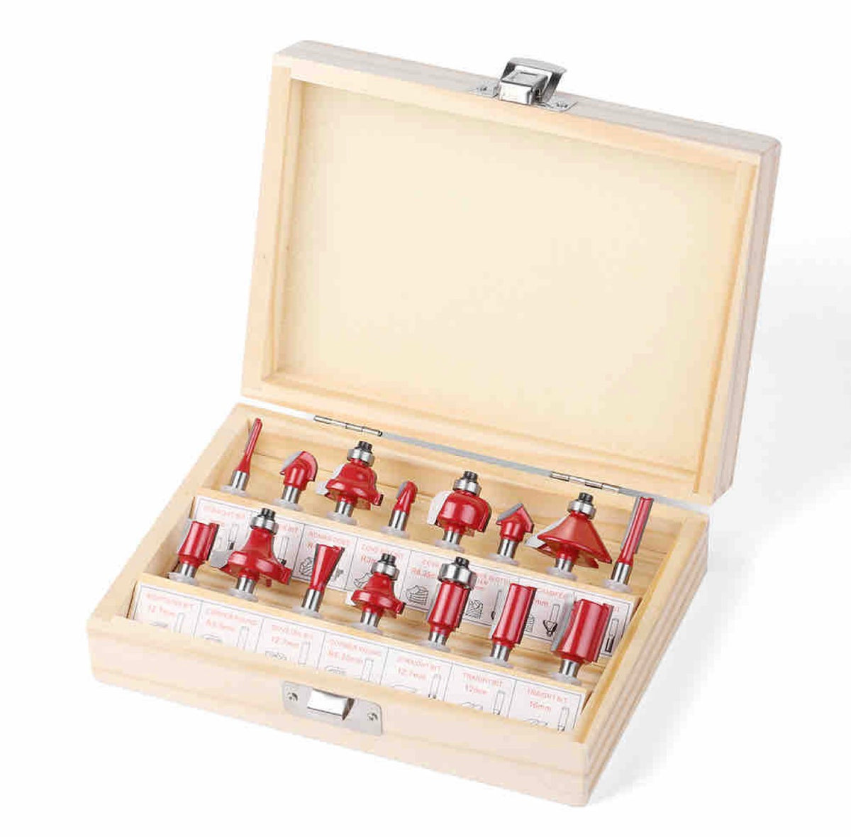 Set glodala za frezer 15 kom – Prihvat 6 mm u drvenoj kutiji
