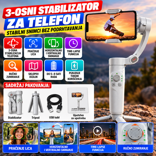 3-Axis Stabilizator za Telefon sa Tripodom