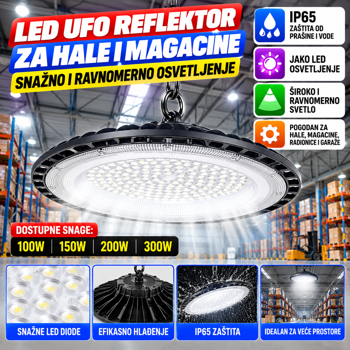 LED UFO Reflektor za Hale i Magacine IP65