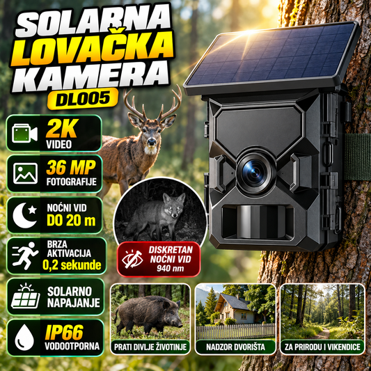 Solarna Lovačka Kamera DL005 – 2K Snimanje, Noćni Vid i Senzor Pokreta!
