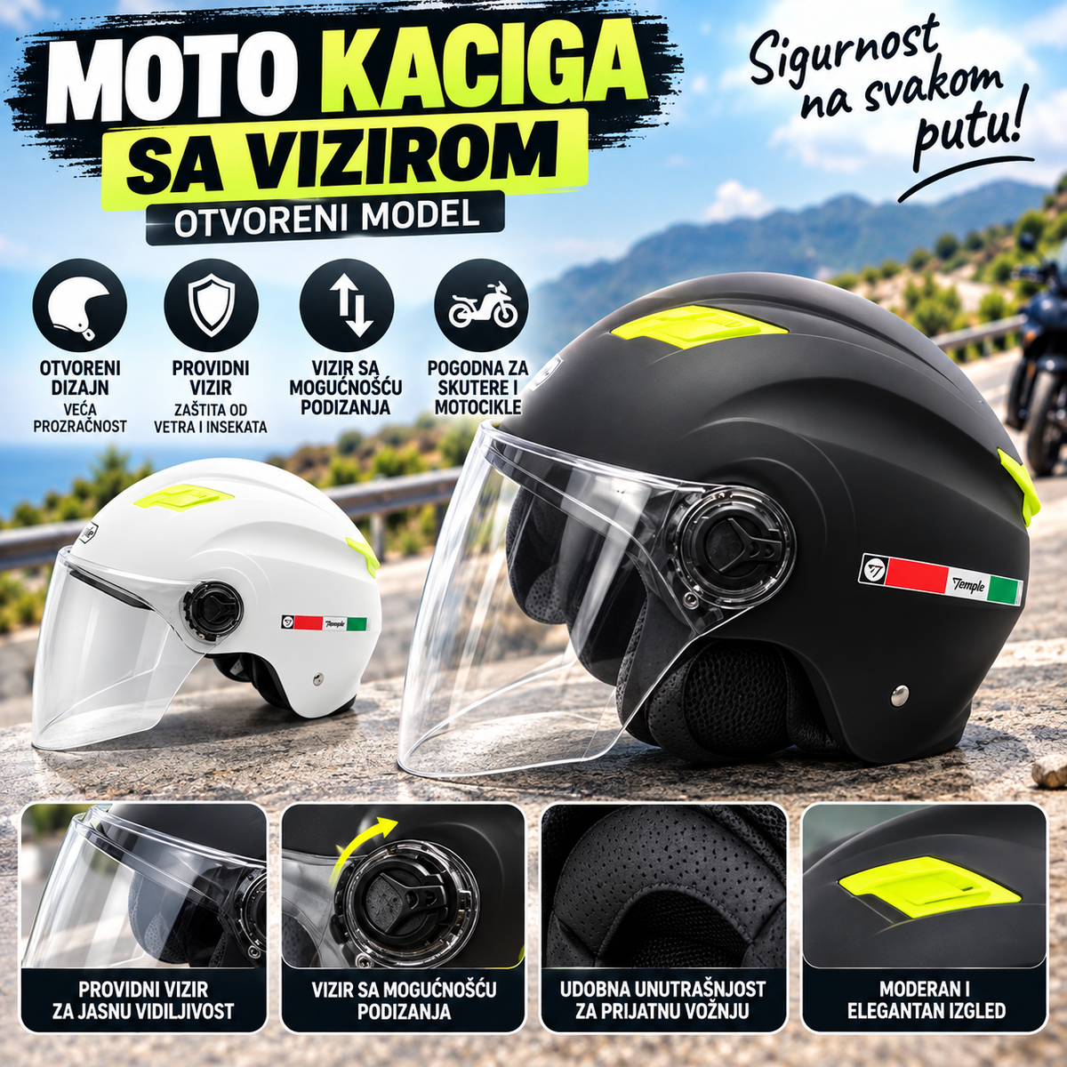 Moto Kaciga sa Vizirom - Otvoreni Model