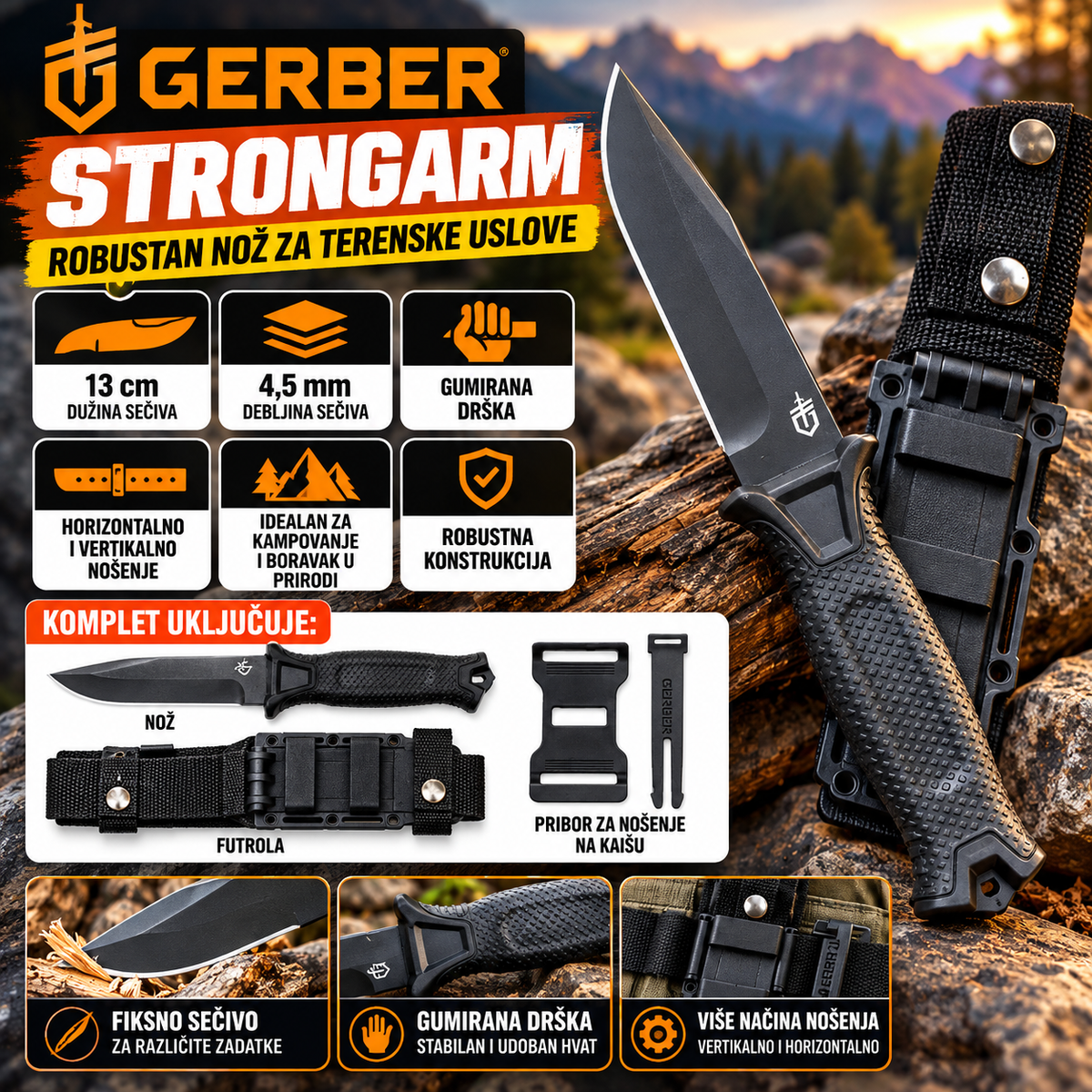 Gerber StrongArm Taktički Nož Crni - Masivna Konstrukcija