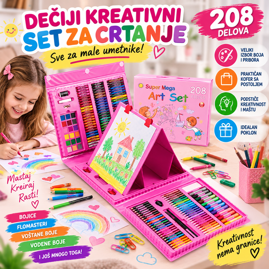 Kofer sa bojicama za decu - savršen set od 208 delova za crtanje i školu