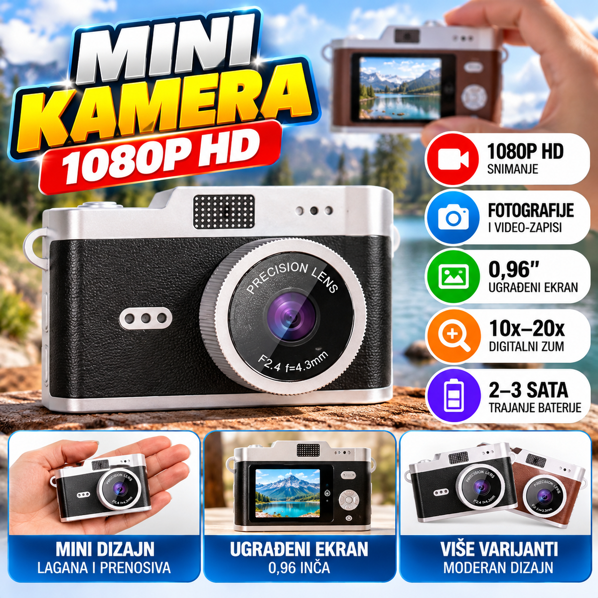 Mini Digitalna Retro Kamera 1080P HD