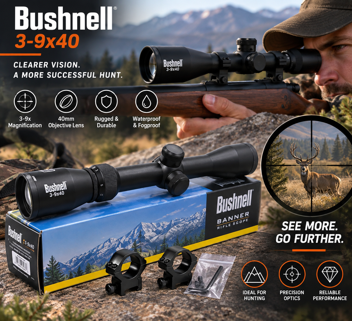 Bushnell 3-9x40EG Optički Nišan sa Podesivim Uvećanjem