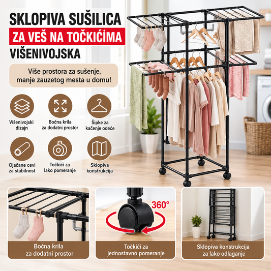 Sklopiva Sušilica za Veš na Točkićima – Višenivojska