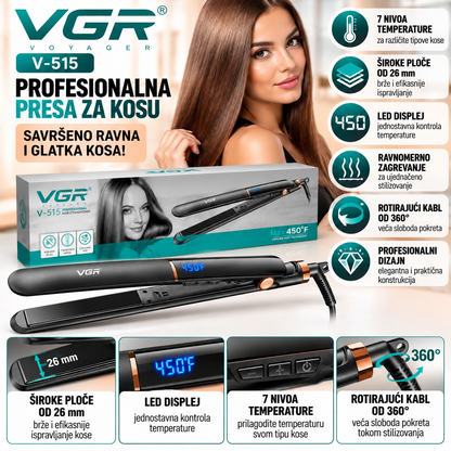 Profesionalna Presa za Kosu VGR V-515 sa LED Displejem i 7 Nivoa Temperature