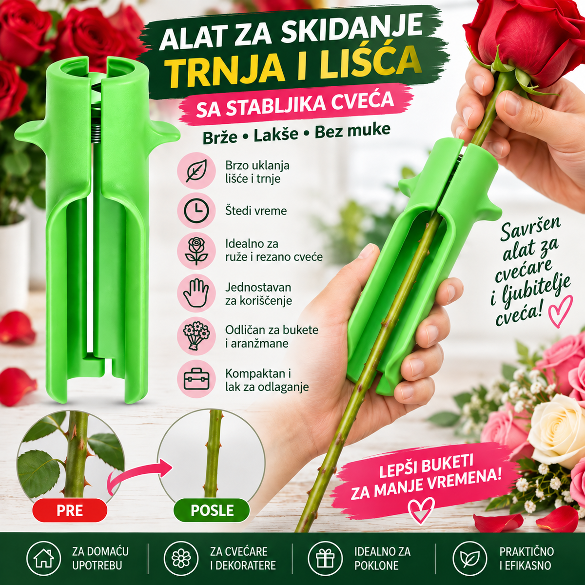 Alat za Skidanje Trnja i Lišća sa Stabljika – Rose Thorn Stripper