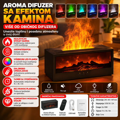 Aroma Difuzer sa Efektom Kamina i LED Plamenom