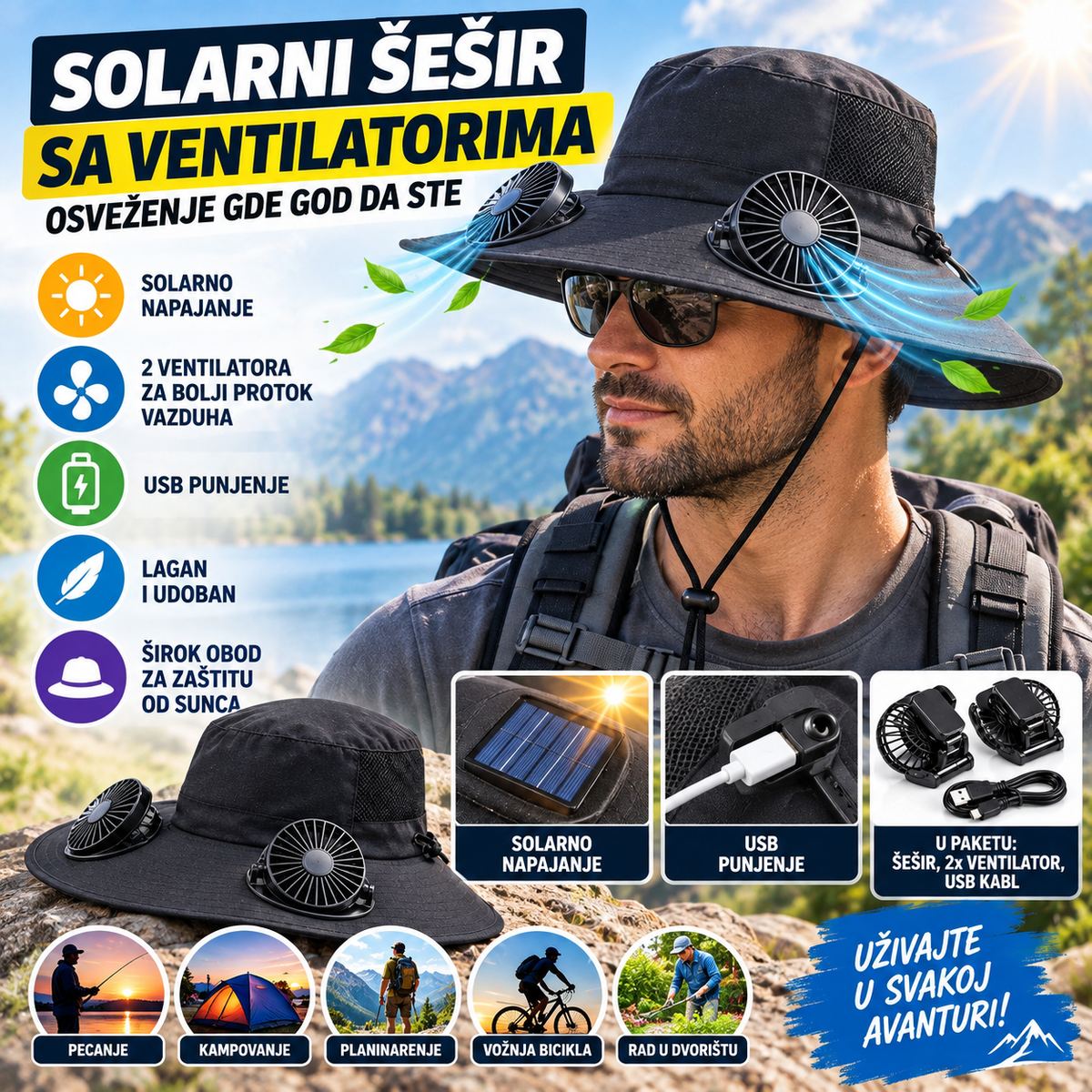 Solarni Šešir sa Ventilatorima