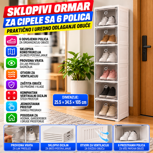 Sklopivi Ormar za Cipele sa 6 Polica