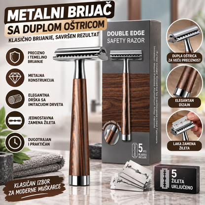 Metalni Brijač sa Duplom Oštricom + 5 Žileta
