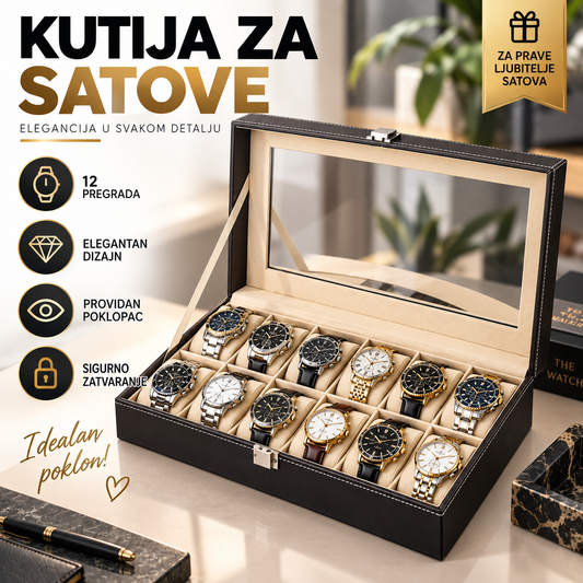 Elegantna Kutija za Satove sa 12 Pregrada