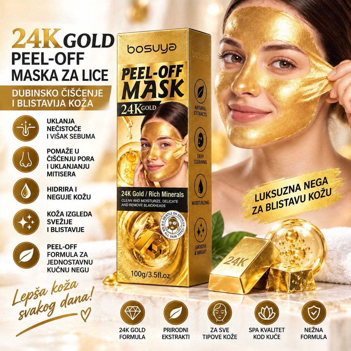 24K Gold Peel-Off Maska za Lice – 100 g