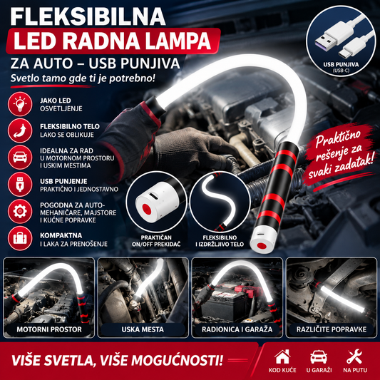 Fleksibilna LED Radna Lampa za Auto – USB Punjiva