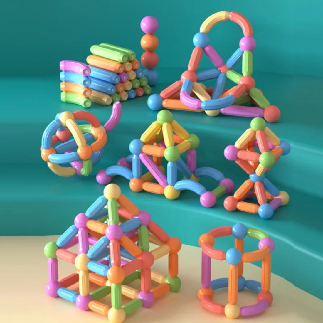 Magnetni set štapića i kugli - 64 delova