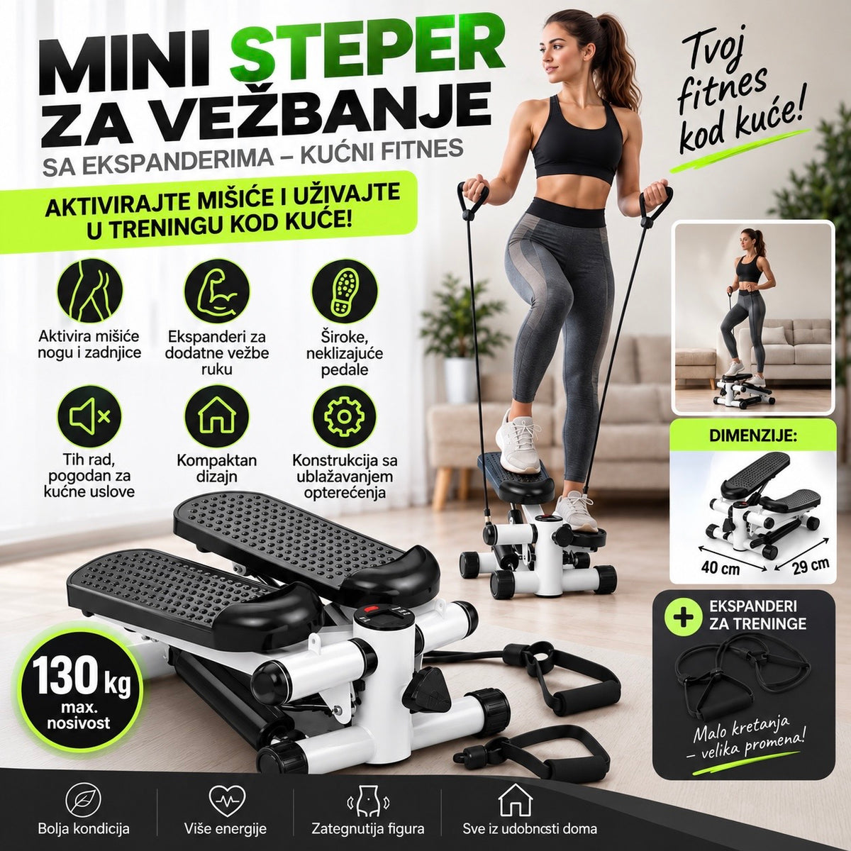 Mini Steper za Vežbanje sa Ekspanderima – Kućni Fitnes