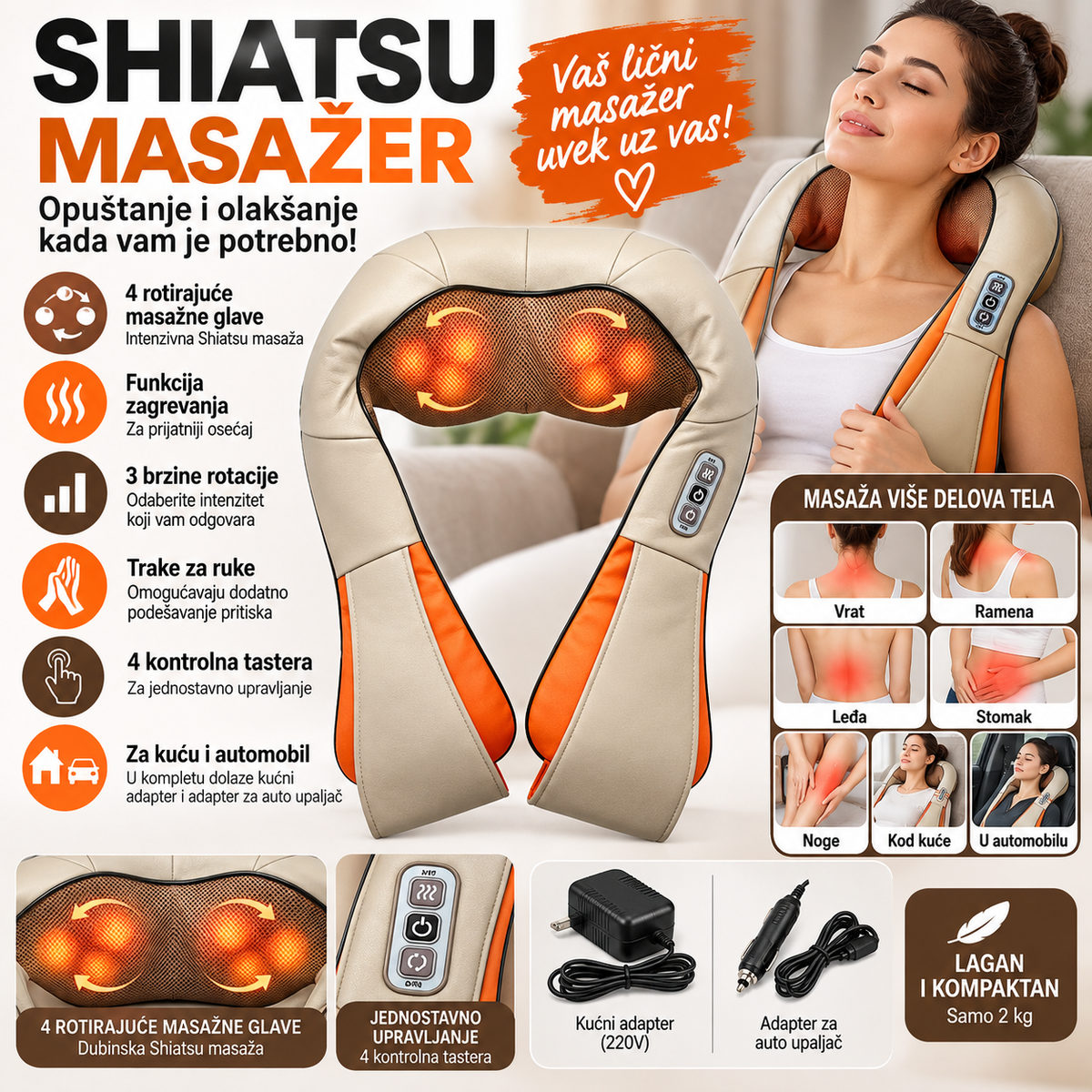 Shiatsu masažer - masažer za ledja i vrat
