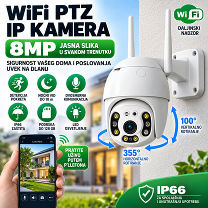 Spoljna WiFi PTZ IP Kamera 8MP sa Noćnim Vidom i Detekcijom Pokreta