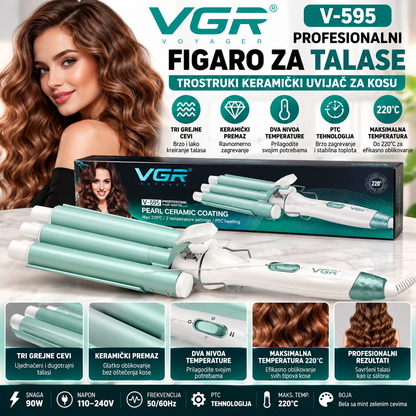 VGR V-595 Profesionalni Figaro za Talase – Trostruki Keramički Uvijač za Kosu