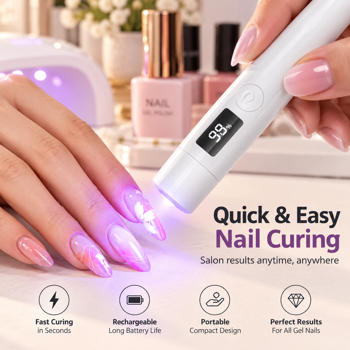 Mini UV LED Lampa za Nokte sa Displejem – Punjiva, USB-C