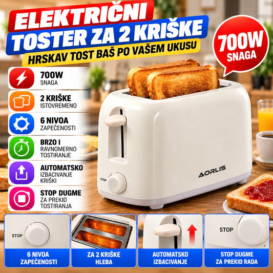 Električni Toster za 2 Kriške – 700W