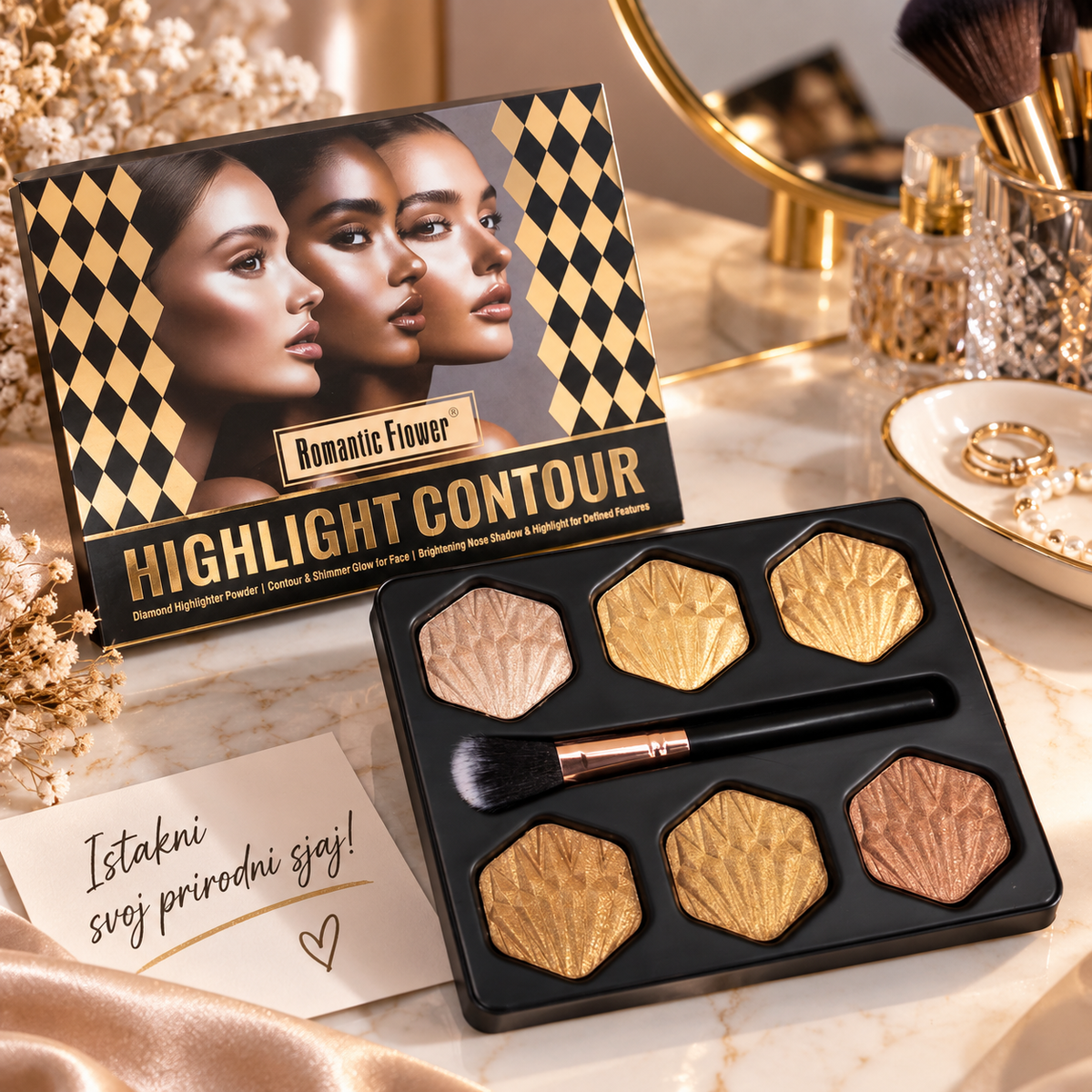 Romantic Flower Highlight & Contour Paleta – 6 Nijansi