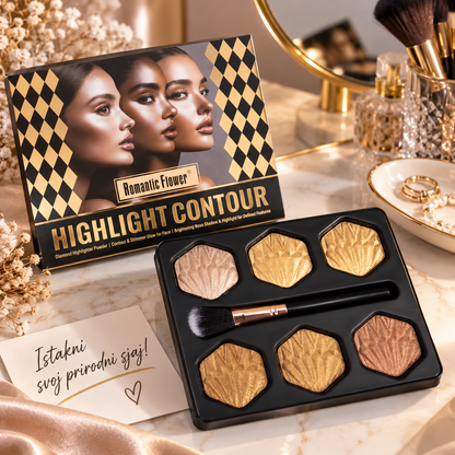Romantic Flower Highlight & Contour Paleta – 6 Nijansi