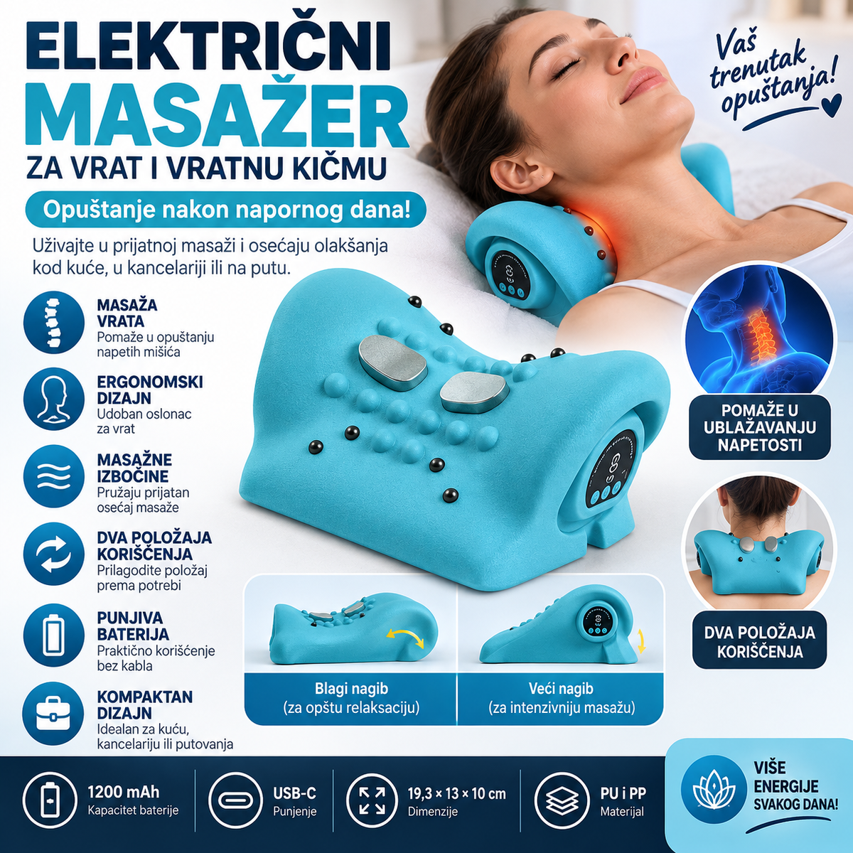 Električni Masažer za Vrat i Vratnu Kičmu – Masažni Jastuk