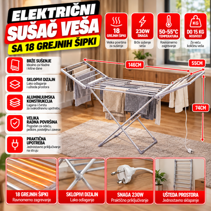 Električni Sušač Veša sa 18 Grejnih Šipki 230W