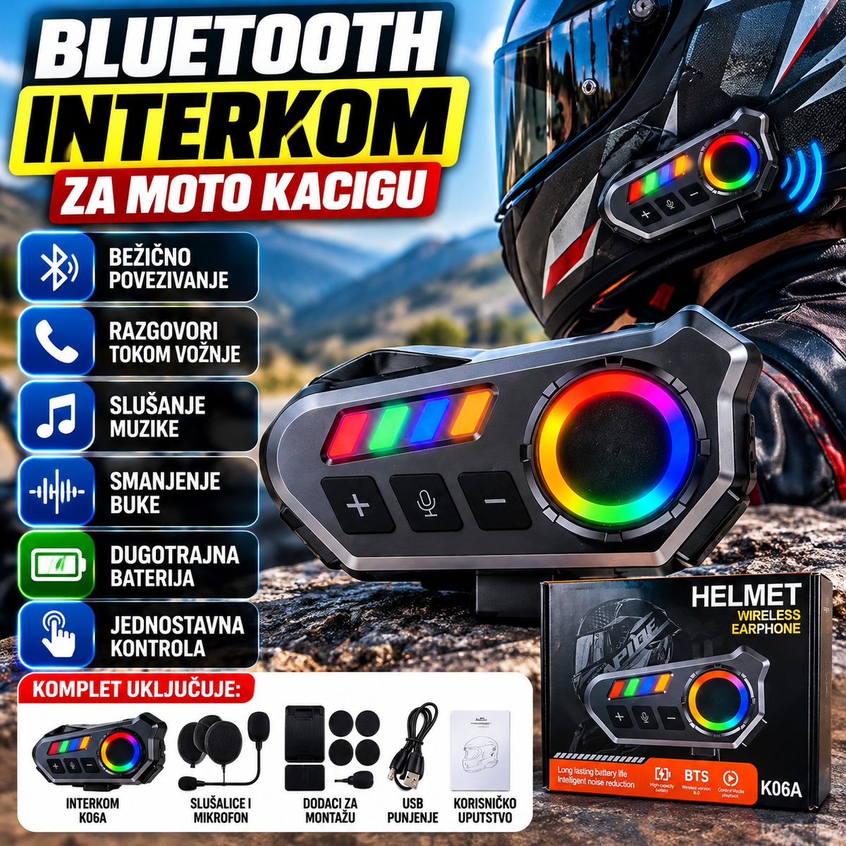 Bluetooth Interkom za Moto Kacigu K06A