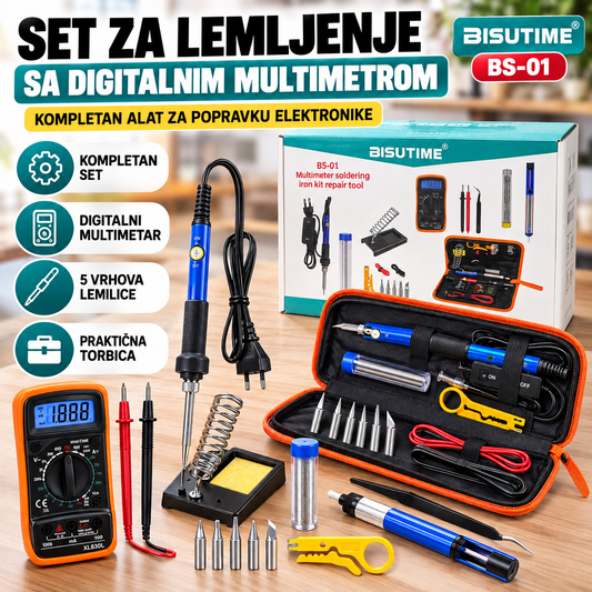 Set za Lemljenje sa Digitalnim Multimetrom i Priborom – BISUTIME BS-01