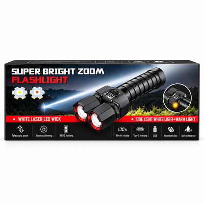 Punjiva LED Baterijska Lampa sa Dva Reflektora i Zoom Funkcijom
