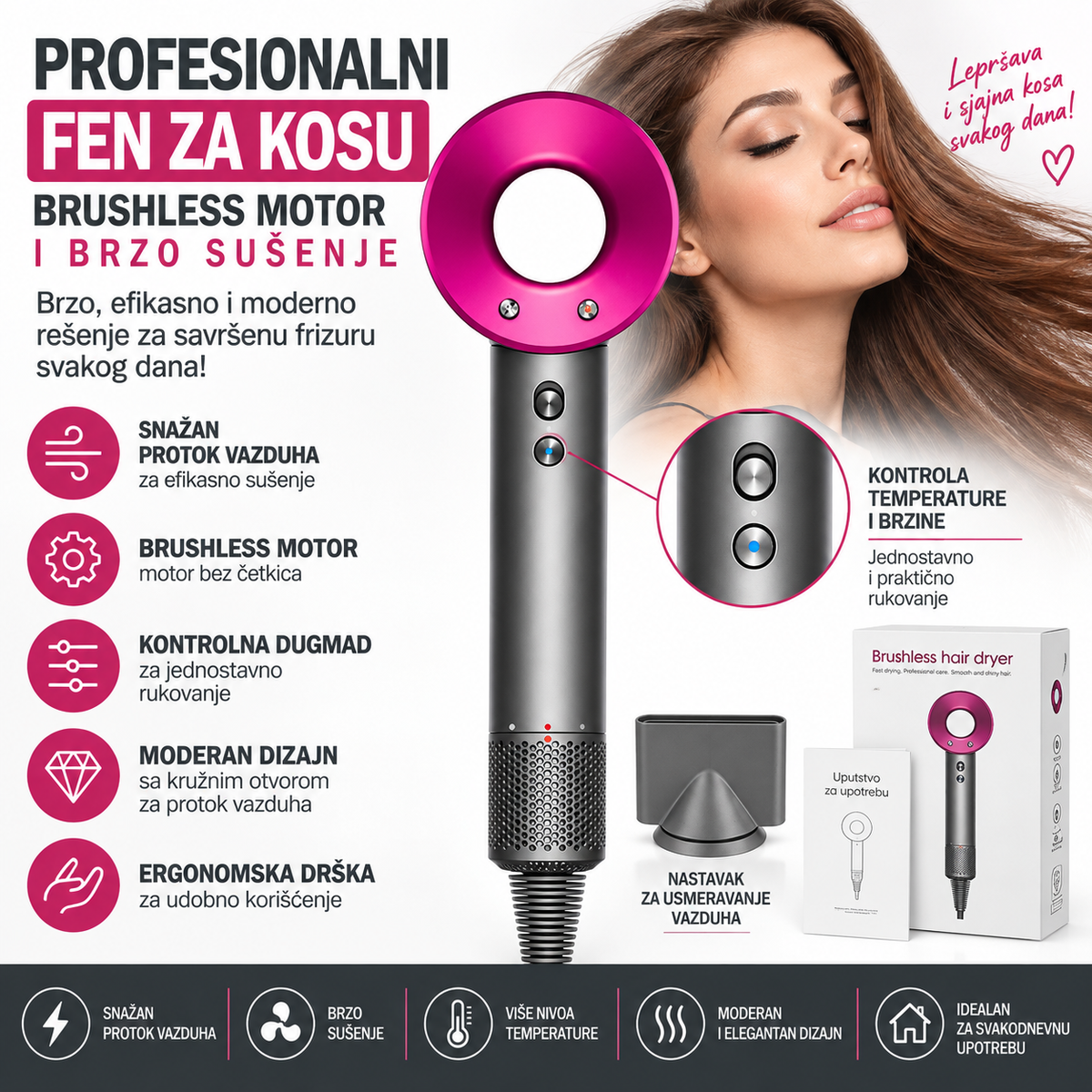 Profesionalni Fen za Kosu DS – Brushless Motor i Brzo Sušenje