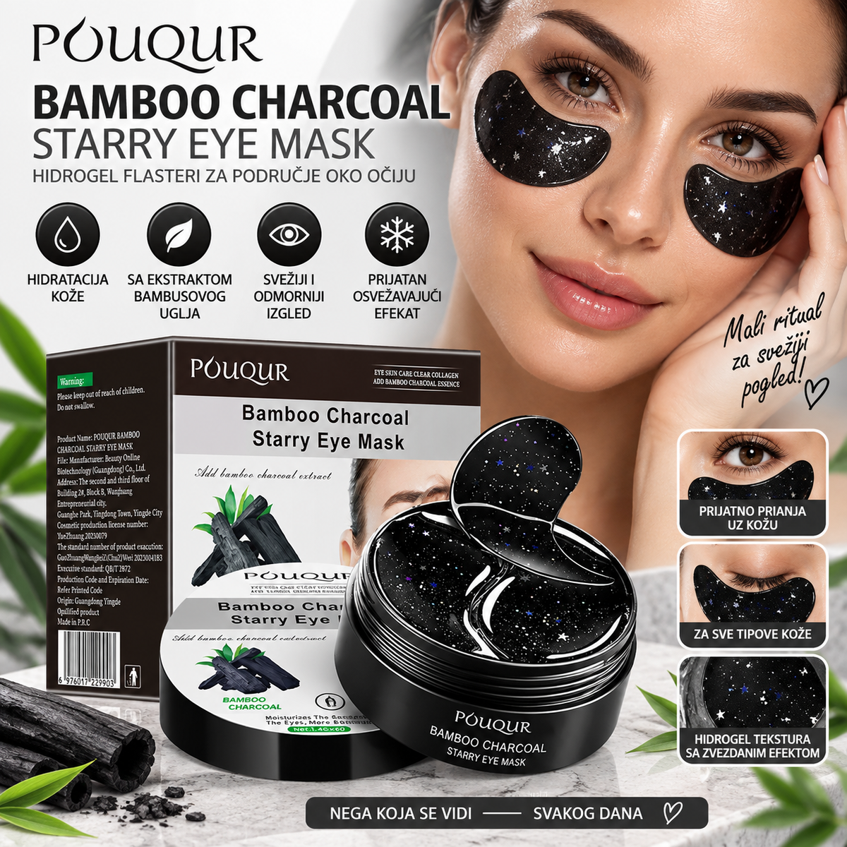 Bamboo Charcoal Starry Eye Mask – Hidrogel Flasteri za Područje Oko Očiju