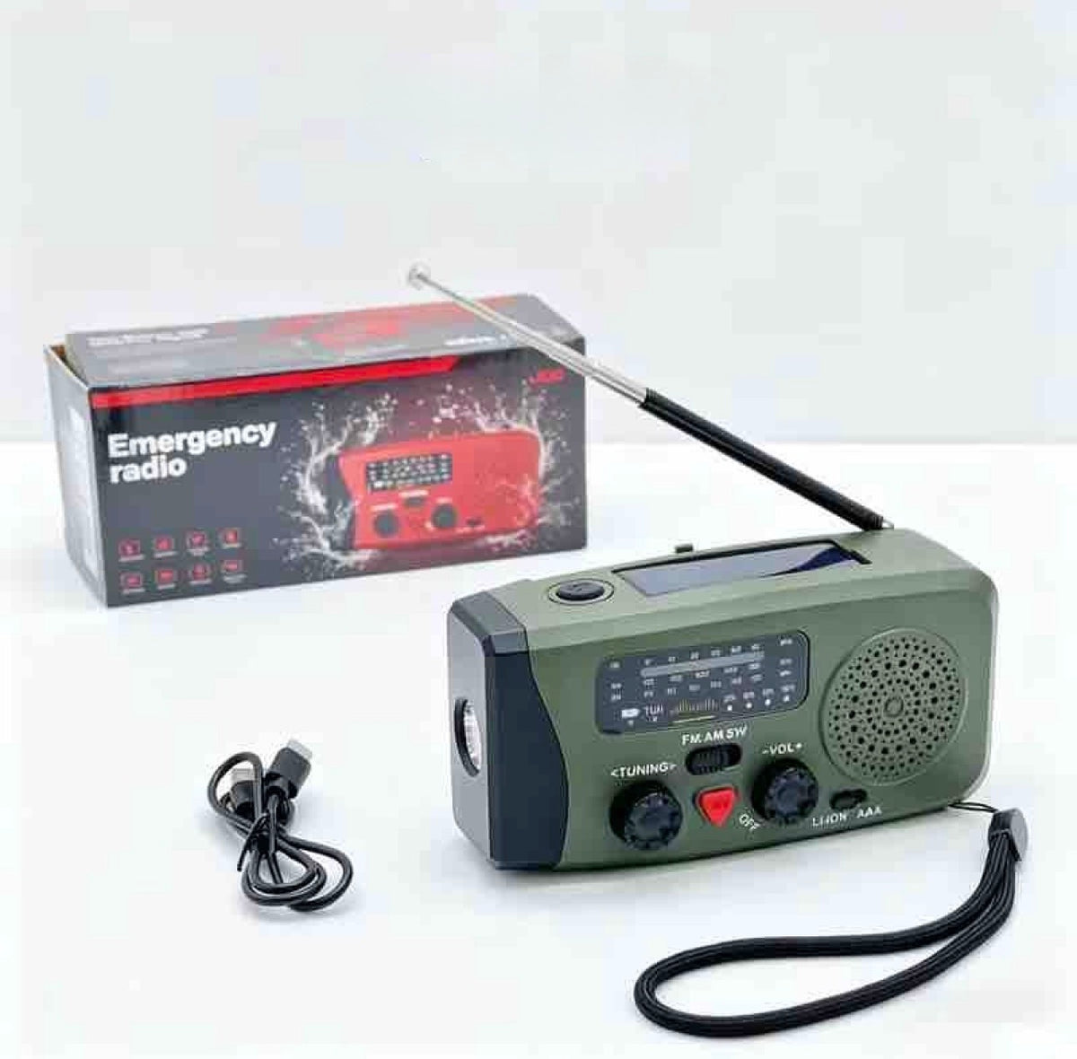 Emergency Radio 4u1 – Solarno, Ručno Punjenje, LED Lampa i Power Bank