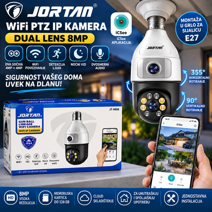 WiFi PTZ IP Kamera JORTAN JT-9696 – Dual Lens 8MP sa ICSEE Aplikacijom