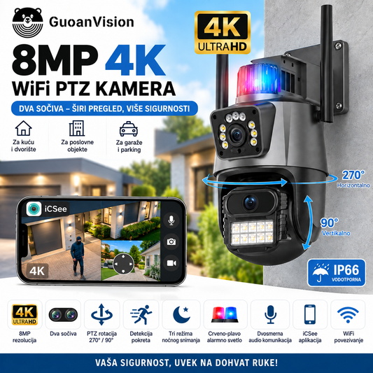 Sigurnosna Dual Kamera za Video Nadzor Sa AI Detekcijom i sirenom 4k 8x zoom