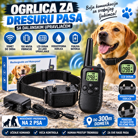 Ogrlica za Dresuru Pasa sa Daljinskim Upravljačem – 300m