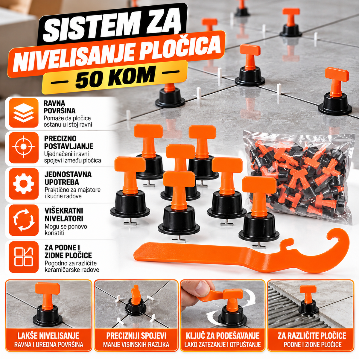 Sistem za Nivelisanje Pločica 50 kom