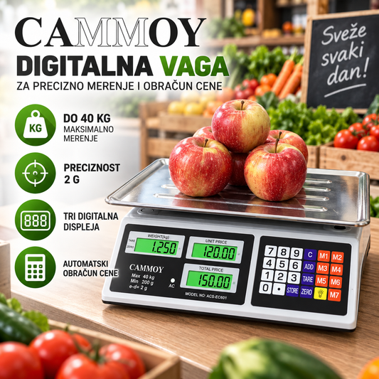 Digitalna Vaga 40kg – Precizno Merenje, LCD Displej i Automatski Obračun Cene