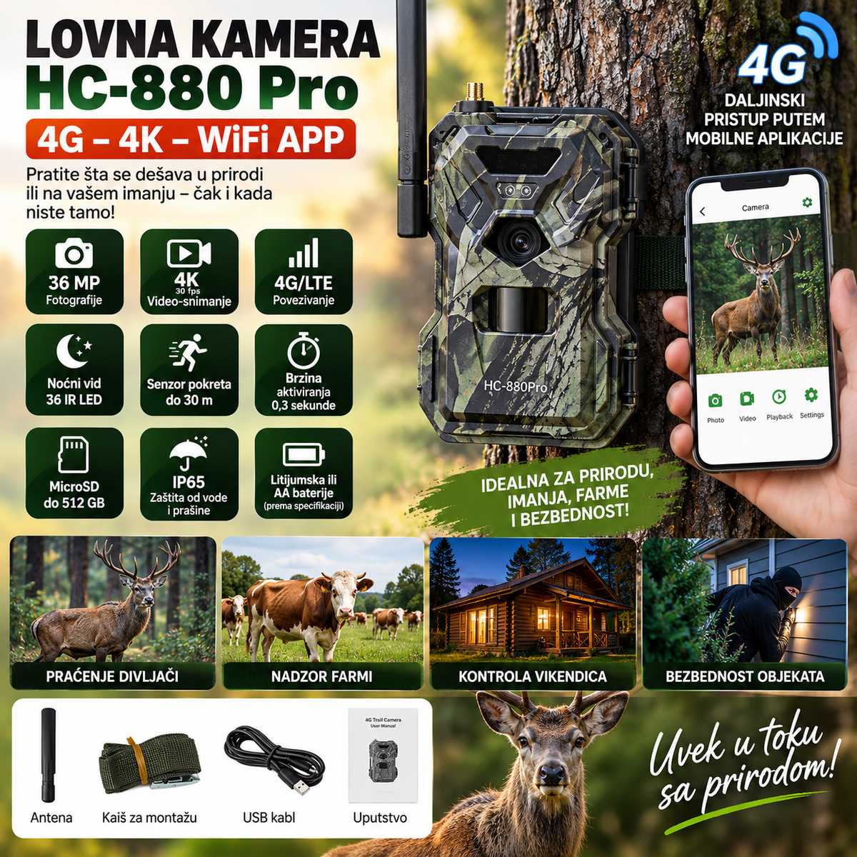 Lovna Kamera HC-880 Pro 4G – 4K, Noćni Vid i WiFi APP