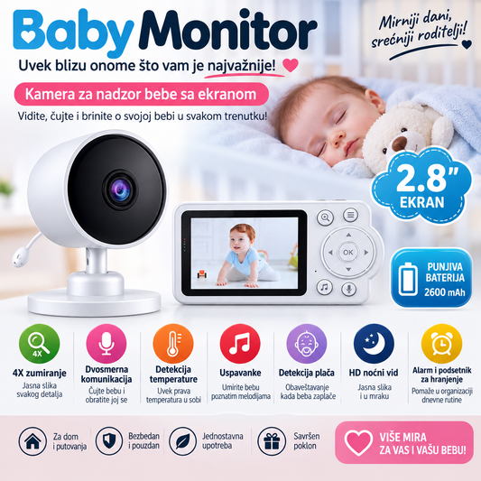 Baby Monitor – Kamera za Nadzor Bebe sa Ekranom 2.8”