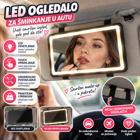 LED ogledalo za šminkanje u autu