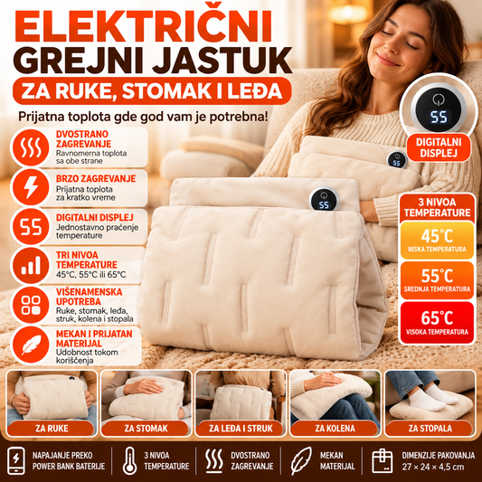 Električni Grejni Jastuk za Ruke, Stomak i Leđa