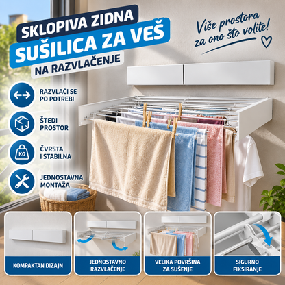 Sklopiva Zidna Sušilica za Veš na Razvlačenje