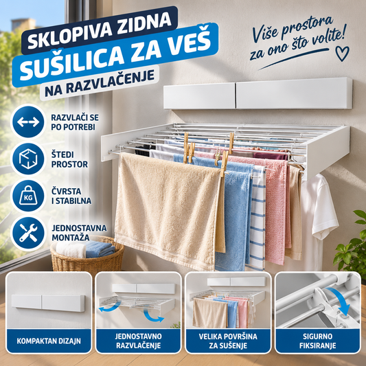 Sklopiva Zidna Sušilica za Veš na Razvlačenje