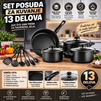 Set Posuđa za Kuvanje 13 Delova – Non-Stick